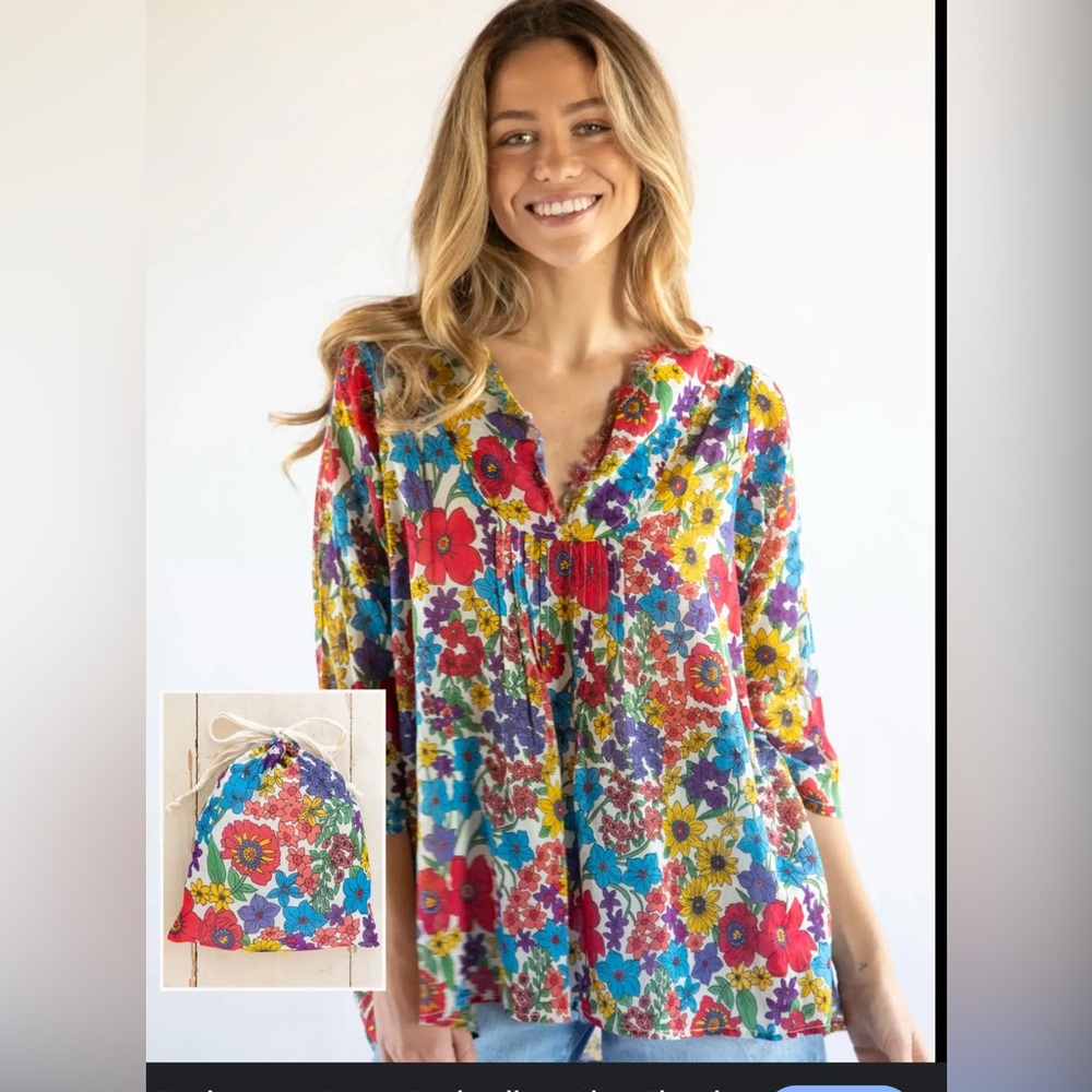 NATURAL LIFE Colorful floral tunic Floral Blouse sz s/m
